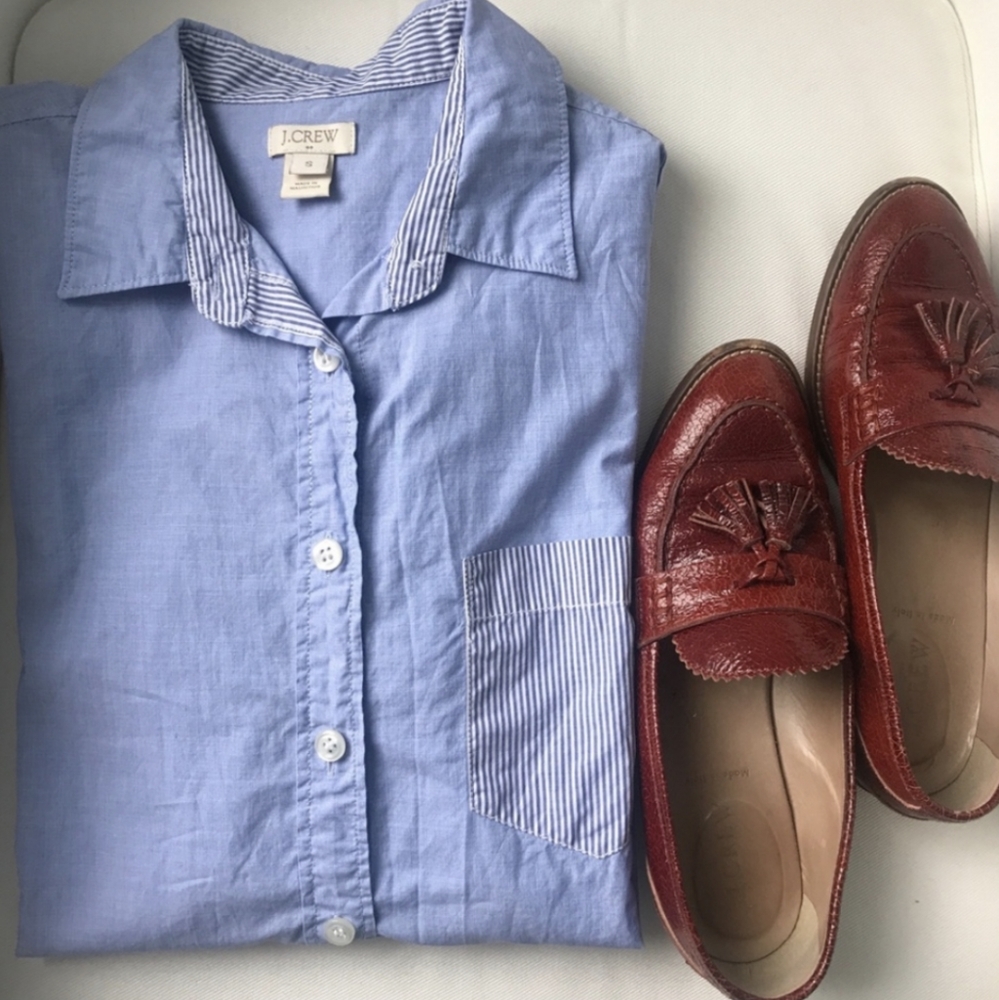 J.Crew Blue and White Button-up